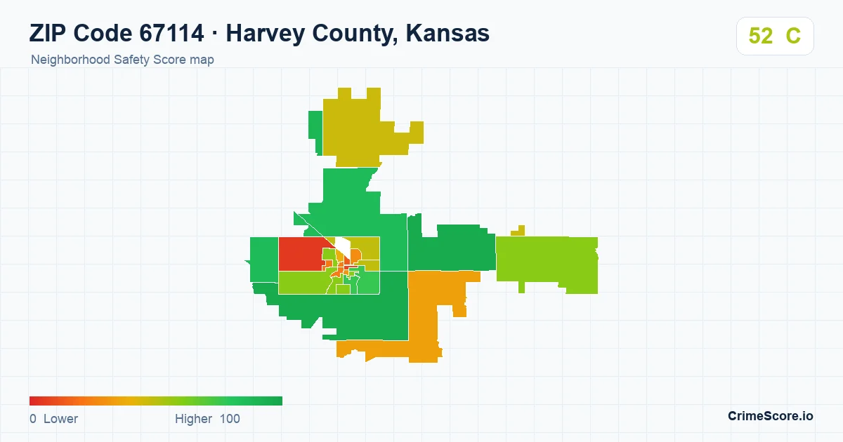 ZIP Code 67114 in Harvey County, Kansas neighborhood Safety Score map