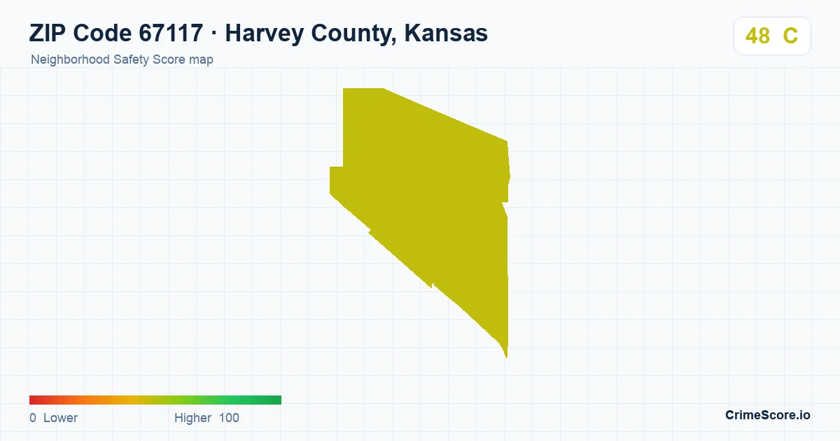 ZIP Code 67117 in Harvey County, Kansas neighborhood Safety Score map