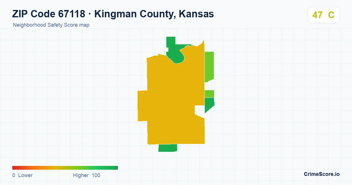 ZIP Code 67118 in Kingman County, Kansas neighborhood Safety Score map