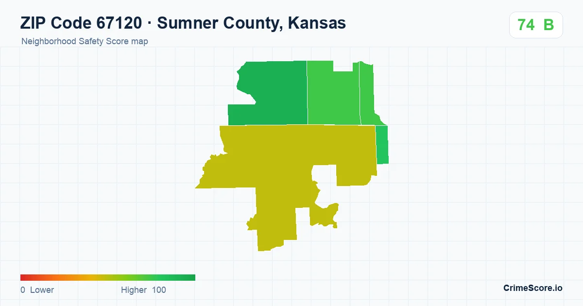 ZIP Code 67120 in Sumner County, Kansas neighborhood Safety Score map