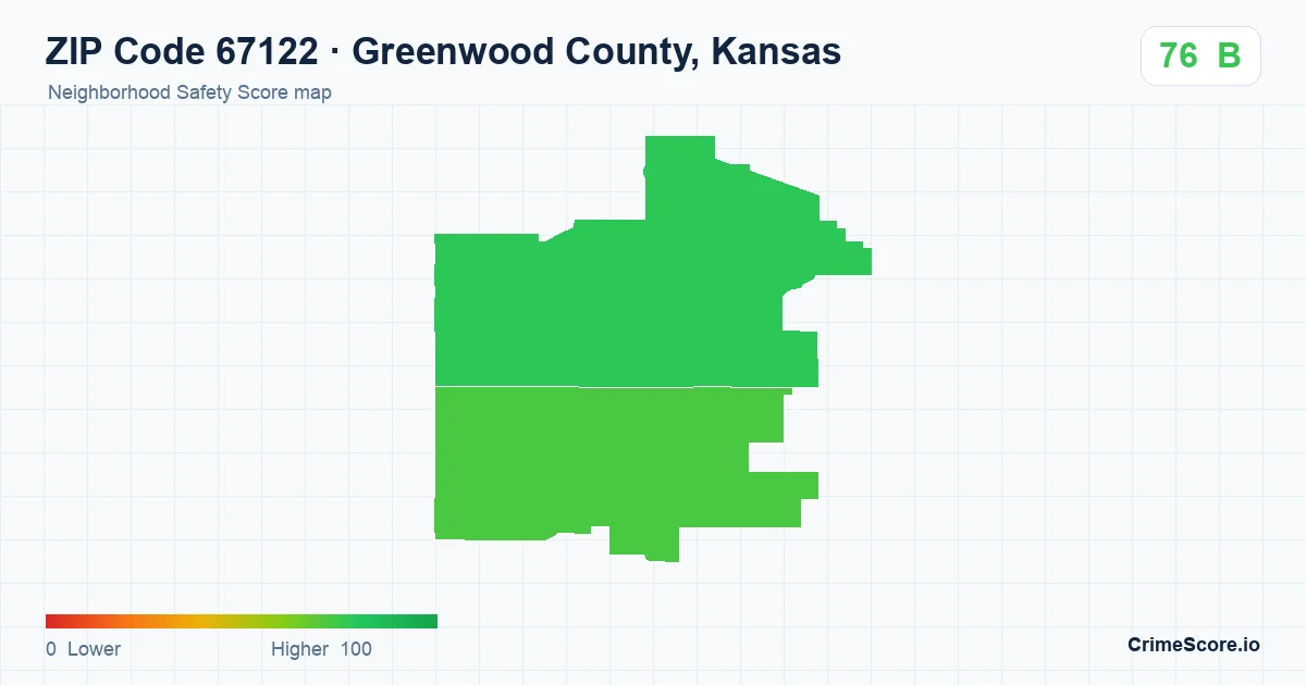 ZIP Code 67122 in Greenwood County, Kansas neighborhood Safety Score map