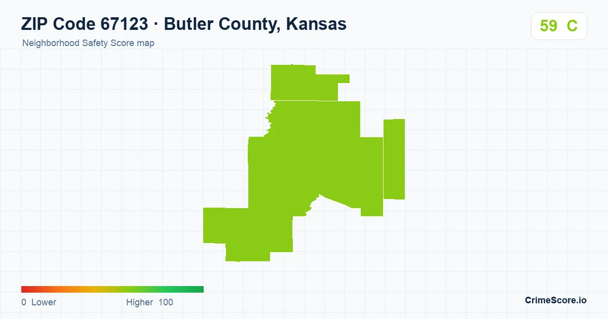 ZIP Code 67123 in Butler County, Kansas neighborhood Safety Score map