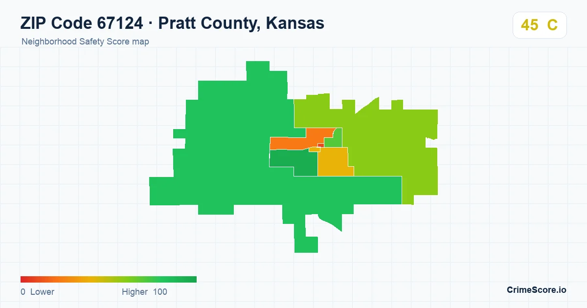 ZIP Code 67124 in Pratt County, Kansas neighborhood Safety Score map