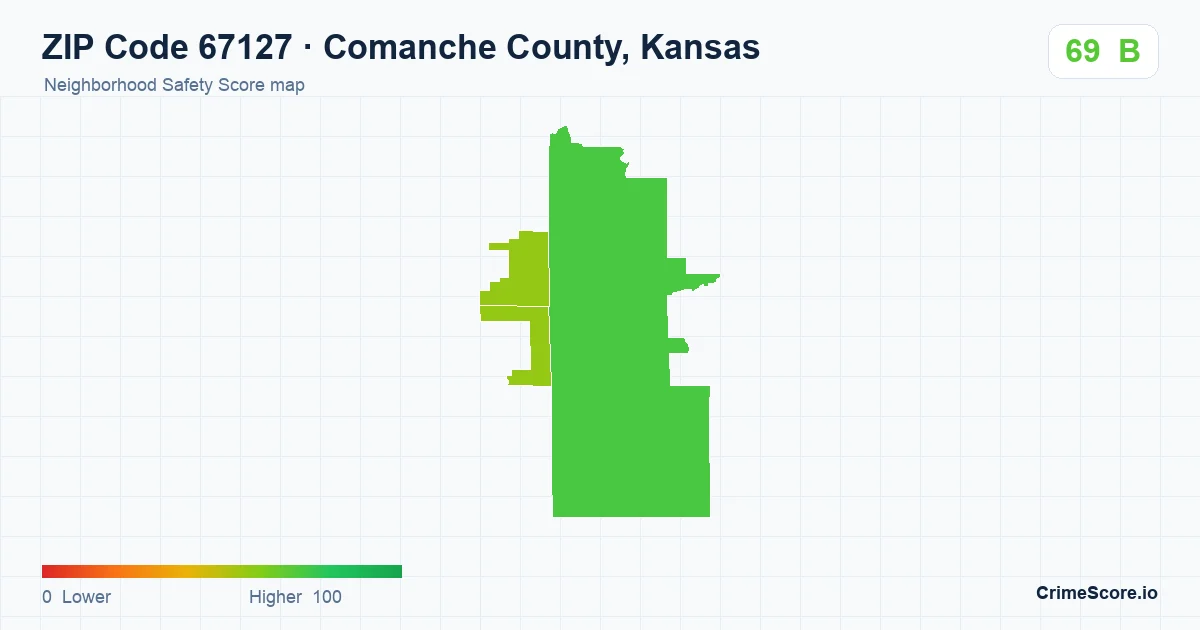 ZIP Code 67127 in Comanche County, Kansas neighborhood Safety Score map