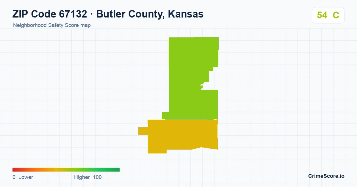 ZIP Code 67132 in Butler County, Kansas neighborhood Safety Score map