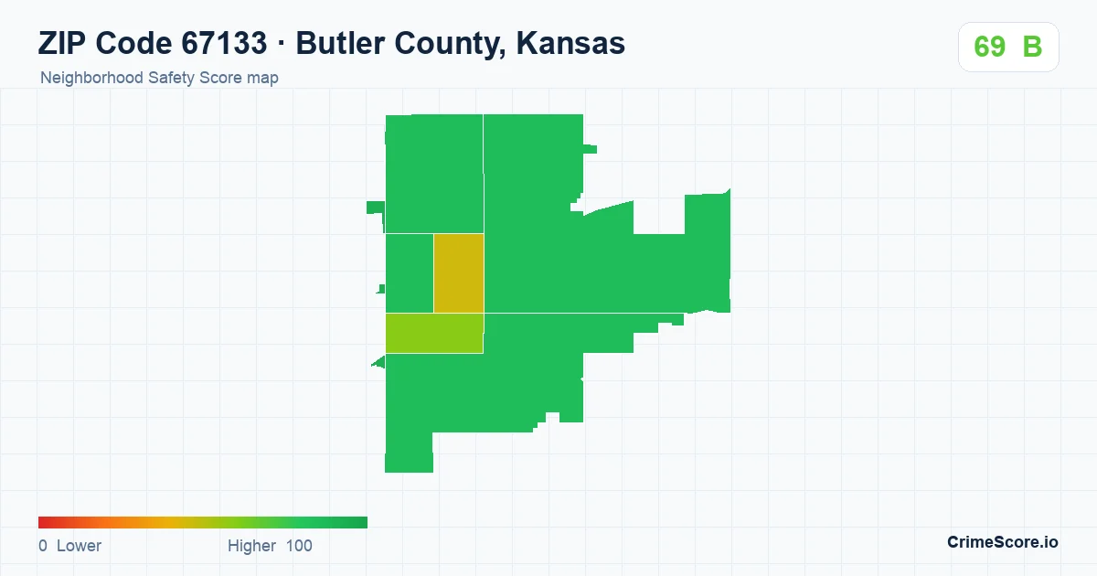 ZIP Code 67133 in Butler County, Kansas neighborhood Safety Score map