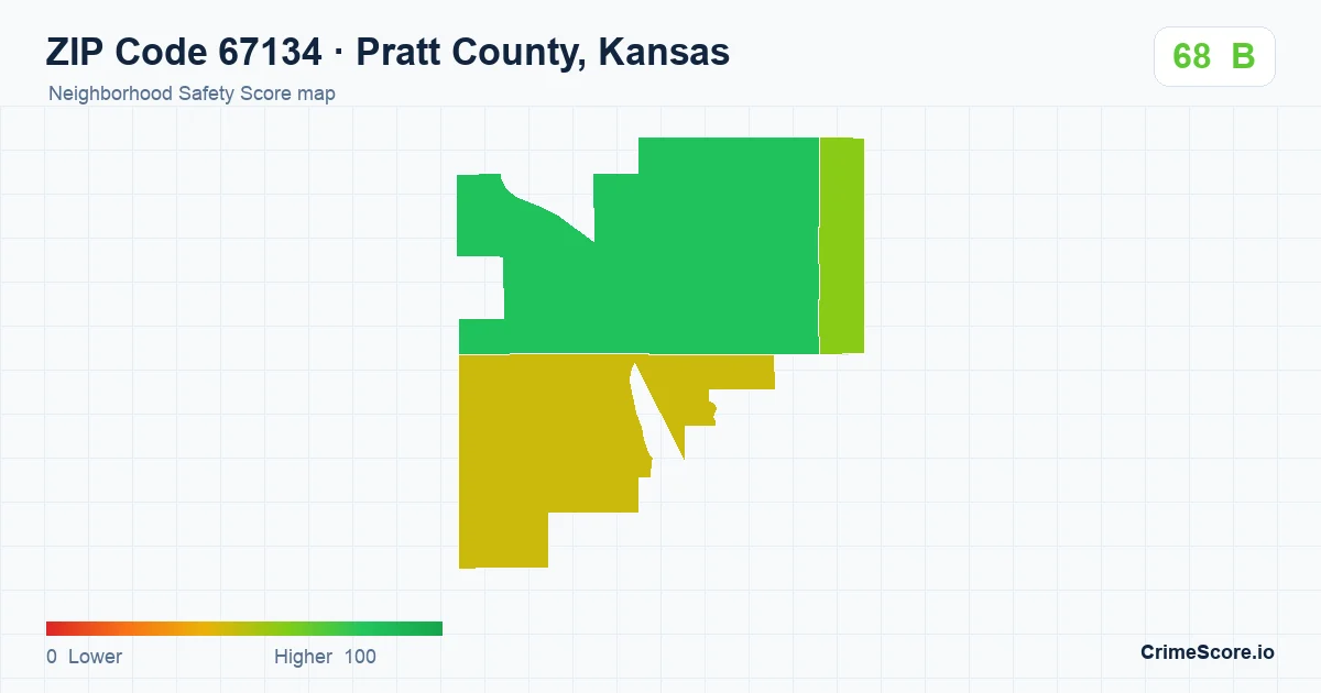 ZIP Code 67134 in Pratt County, Kansas neighborhood Safety Score map
