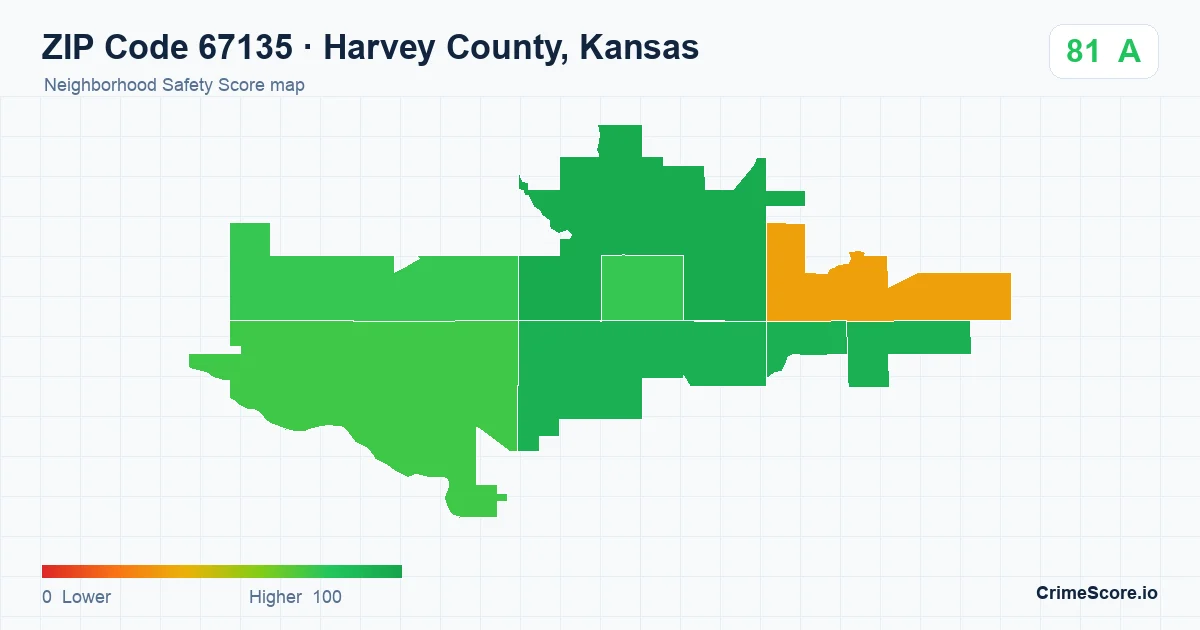 ZIP Code 67135 in Harvey County, Kansas neighborhood Safety Score map