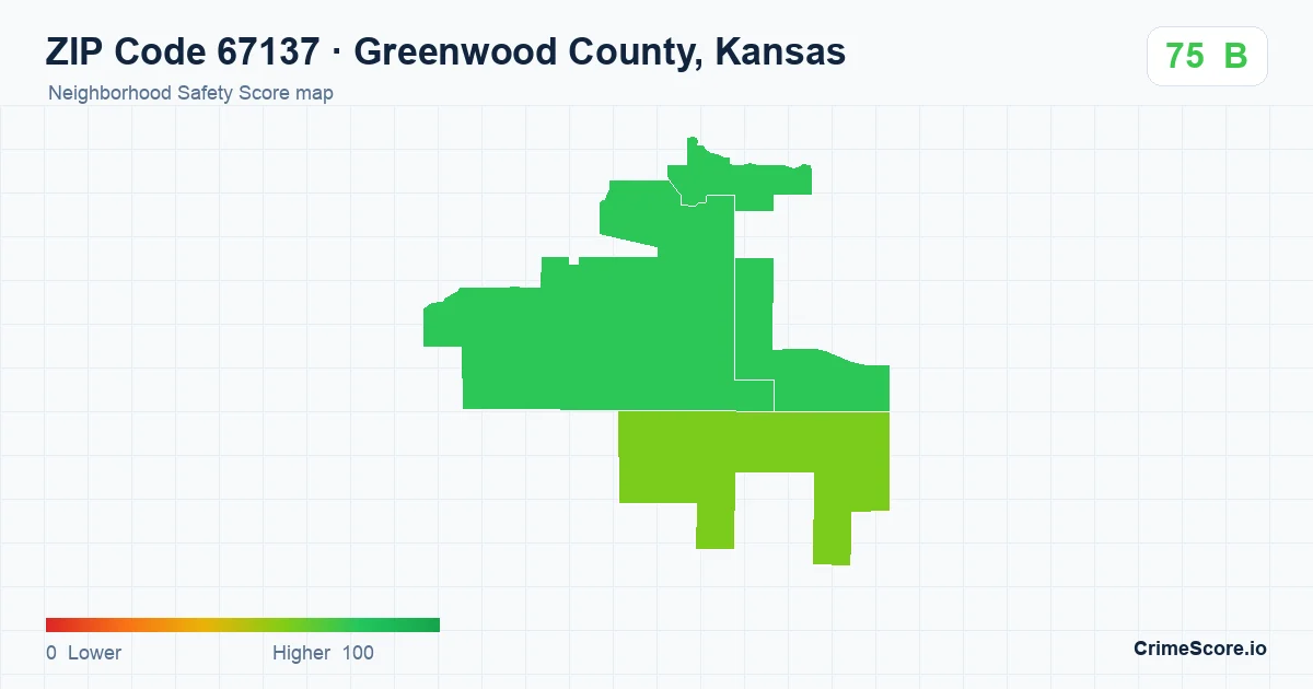 ZIP Code 67137 in Greenwood County, Kansas neighborhood Safety Score map
