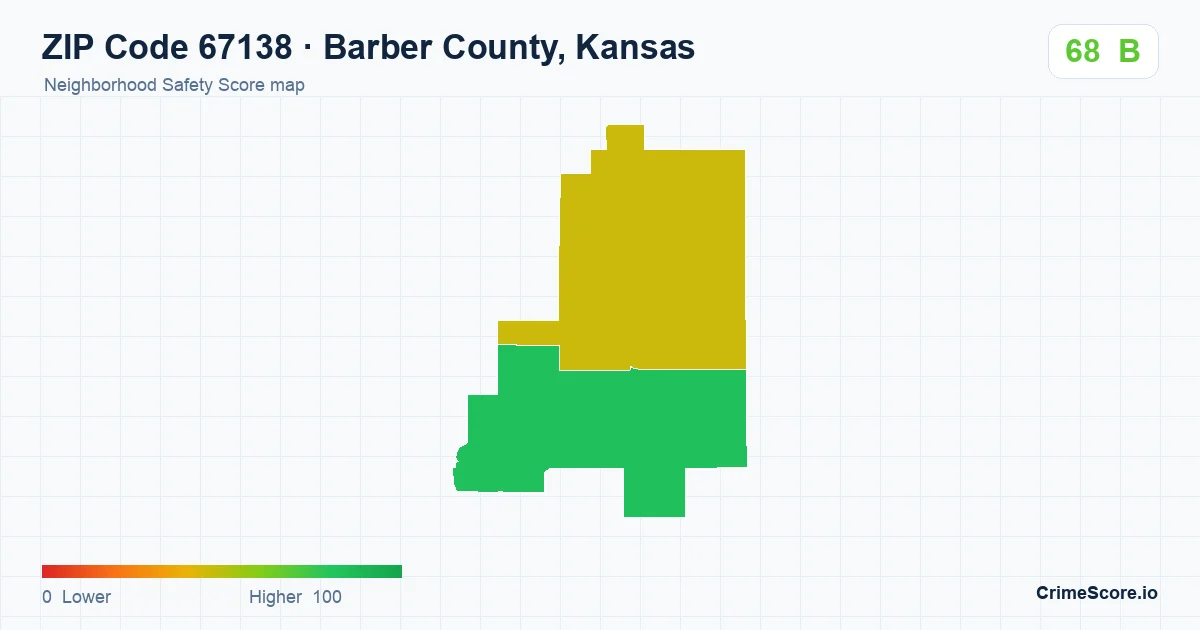 ZIP Code 67138 in Barber County, Kansas neighborhood Safety Score map