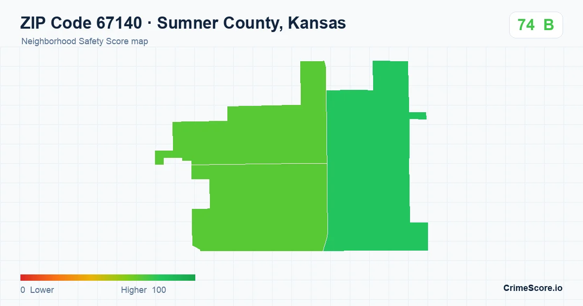 ZIP Code 67140 in Sumner County, Kansas neighborhood Safety Score map