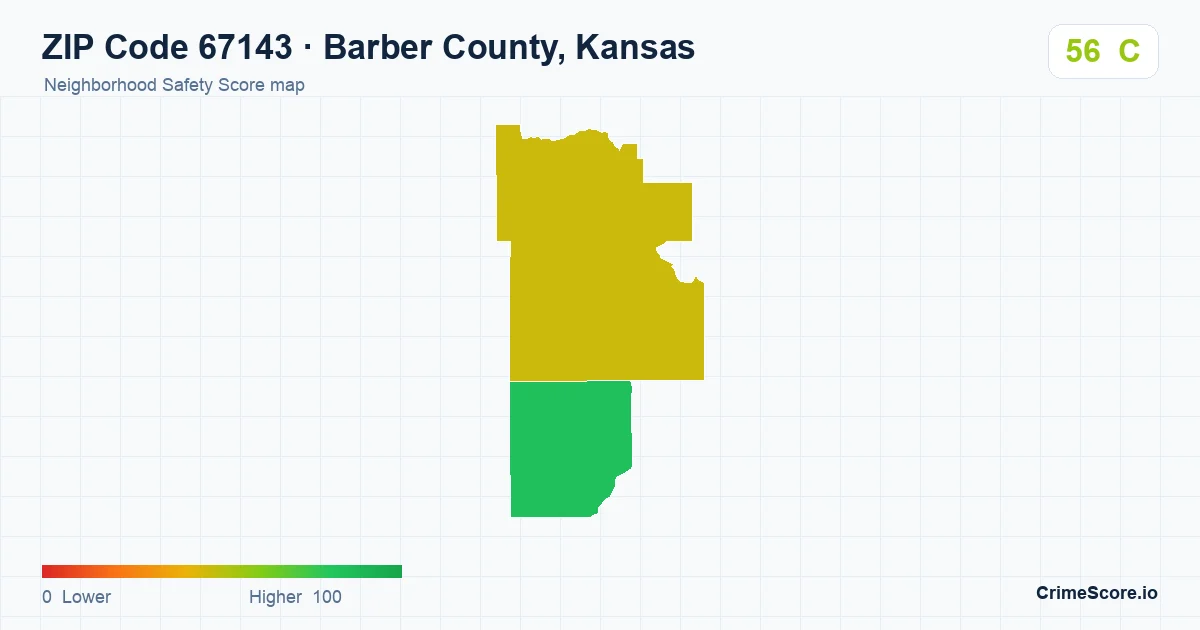 ZIP Code 67143 in Barber County, Kansas neighborhood Safety Score map