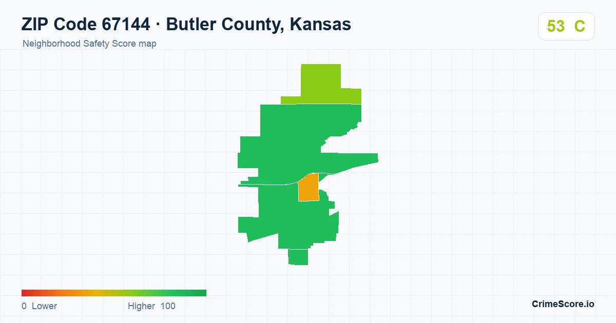 ZIP Code 67144 in Butler County, Kansas neighborhood Safety Score map
