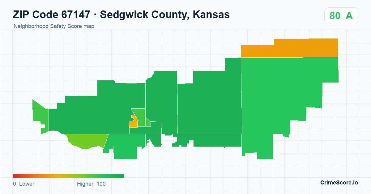 ZIP Code 67147 in Sedgwick County, Kansas neighborhood Safety Score map
