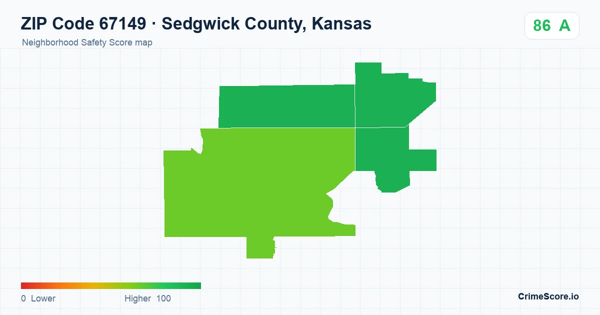 ZIP Code 67149 in Sedgwick County, Kansas neighborhood Safety Score map