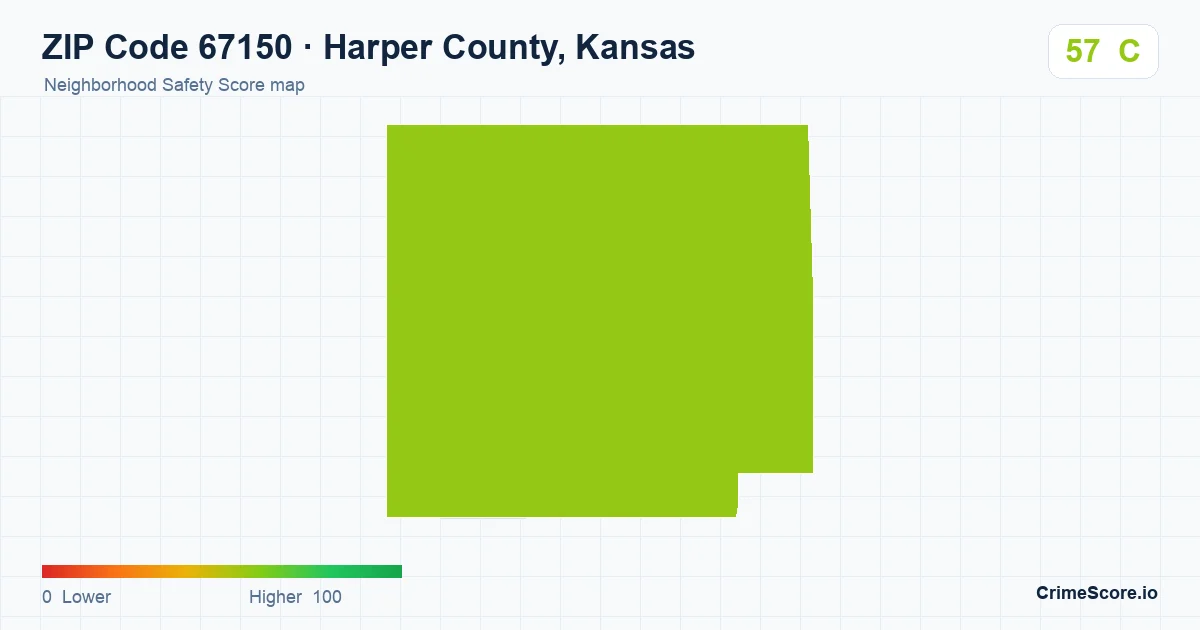 ZIP Code 67150 in Harper County, Kansas neighborhood Safety Score map