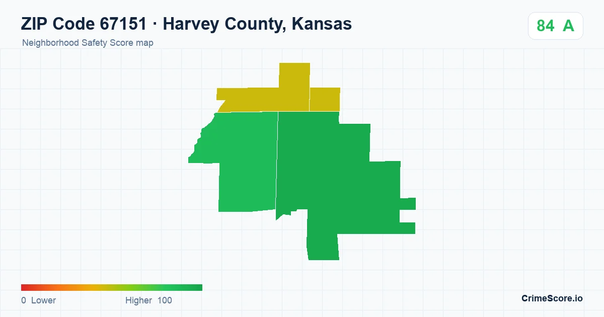 ZIP Code 67151 in Harvey County, Kansas neighborhood Safety Score map