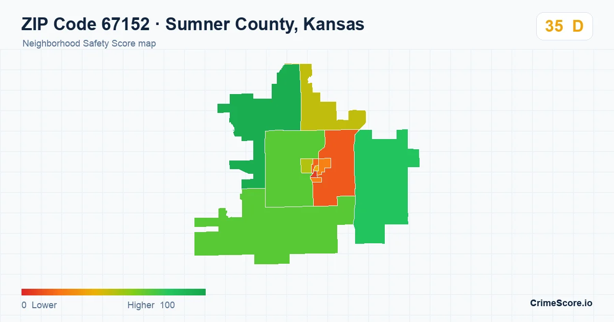 ZIP Code 67152 in Sumner County, Kansas neighborhood Safety Score map
