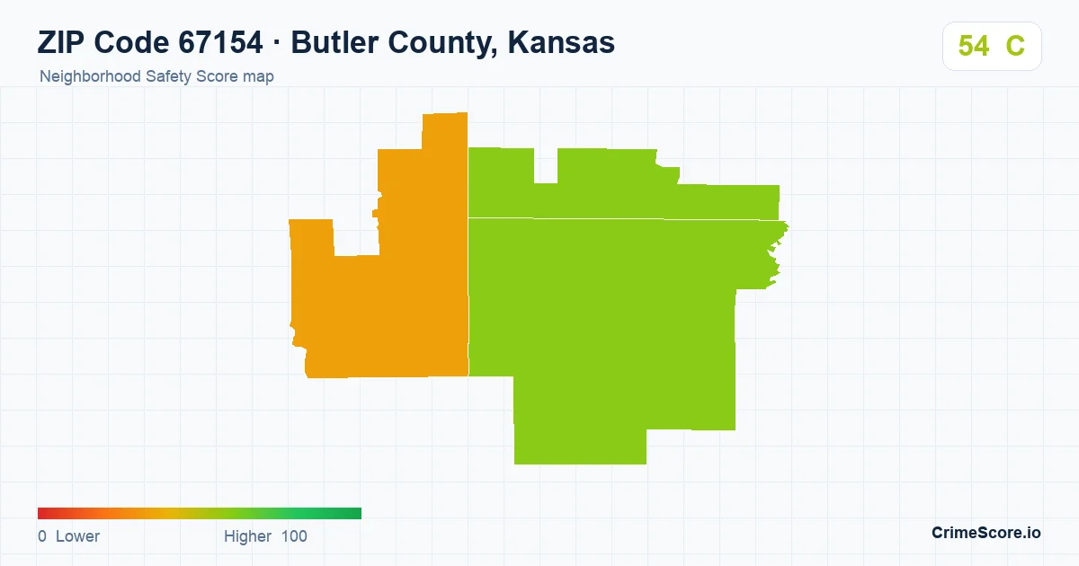 ZIP Code 67154 in Butler County, Kansas neighborhood Safety Score map