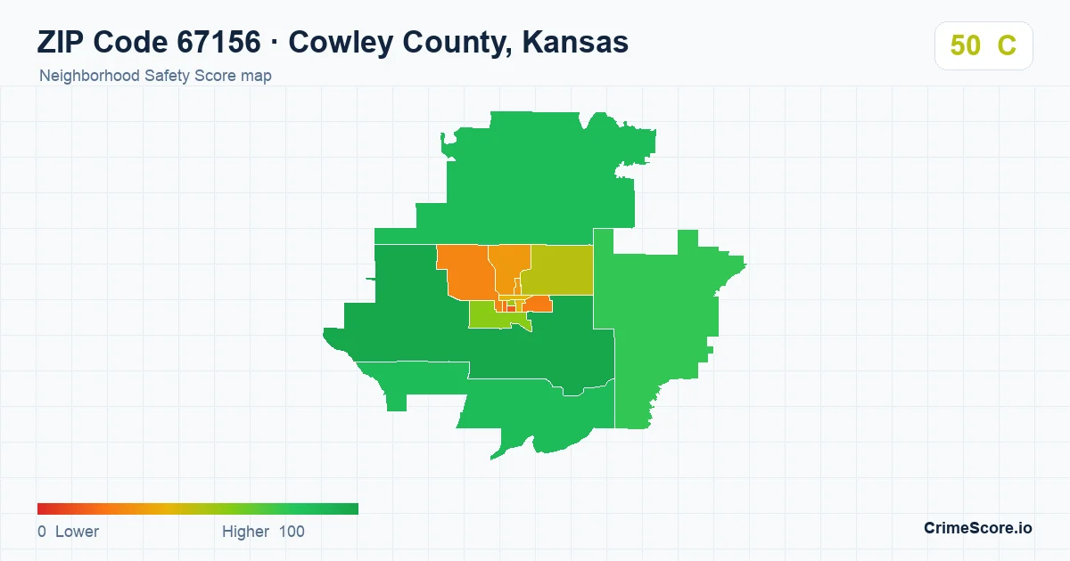 ZIP Code 67156 in Cowley County, Kansas neighborhood Safety Score map