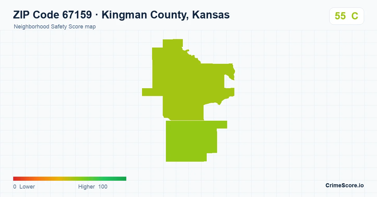 ZIP Code 67159 in Kingman County, Kansas neighborhood Safety Score map
