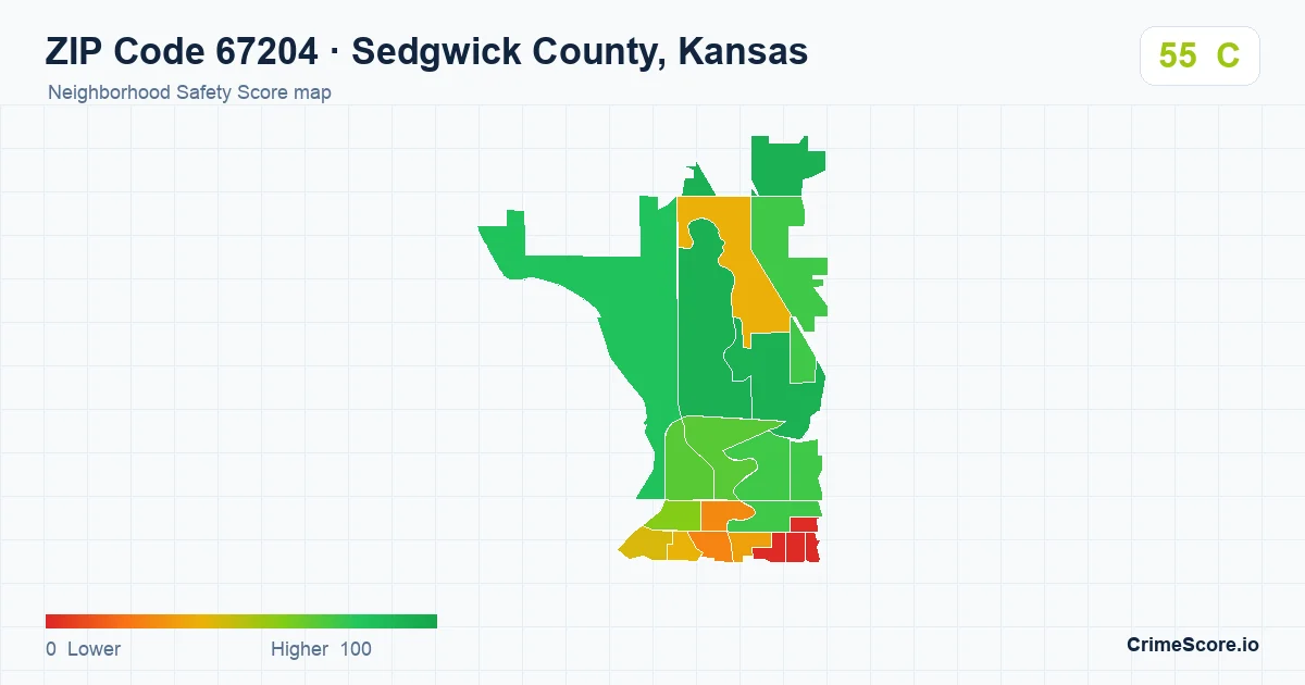 ZIP Code 67204 in Sedgwick County, Kansas neighborhood Safety Score map