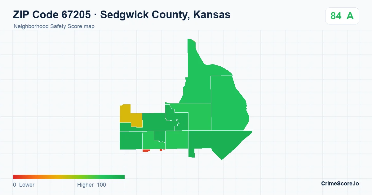 ZIP Code 67205 in Sedgwick County, Kansas neighborhood Safety Score map