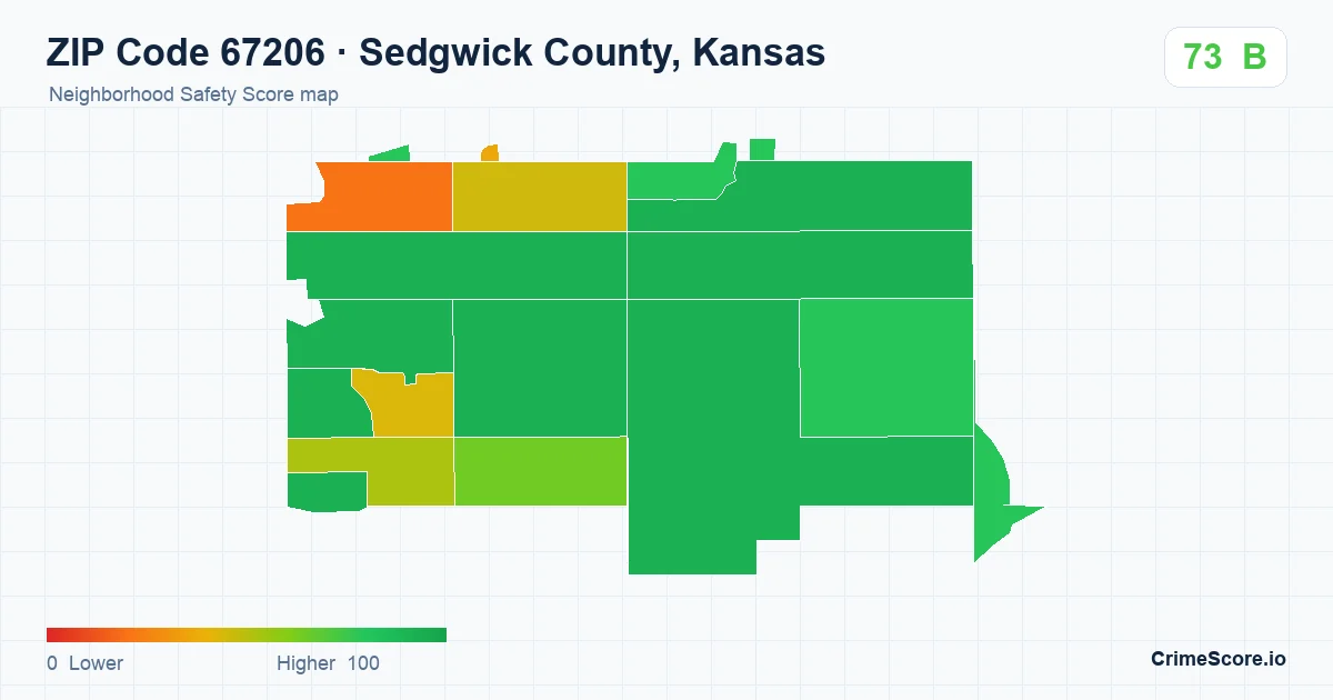 ZIP Code 67206 in Sedgwick County, Kansas neighborhood Safety Score map