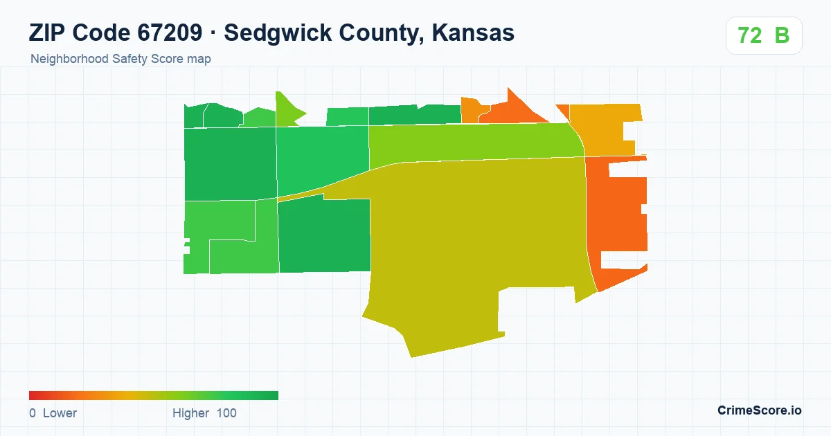 ZIP Code 67209 in Sedgwick County, Kansas neighborhood Safety Score map