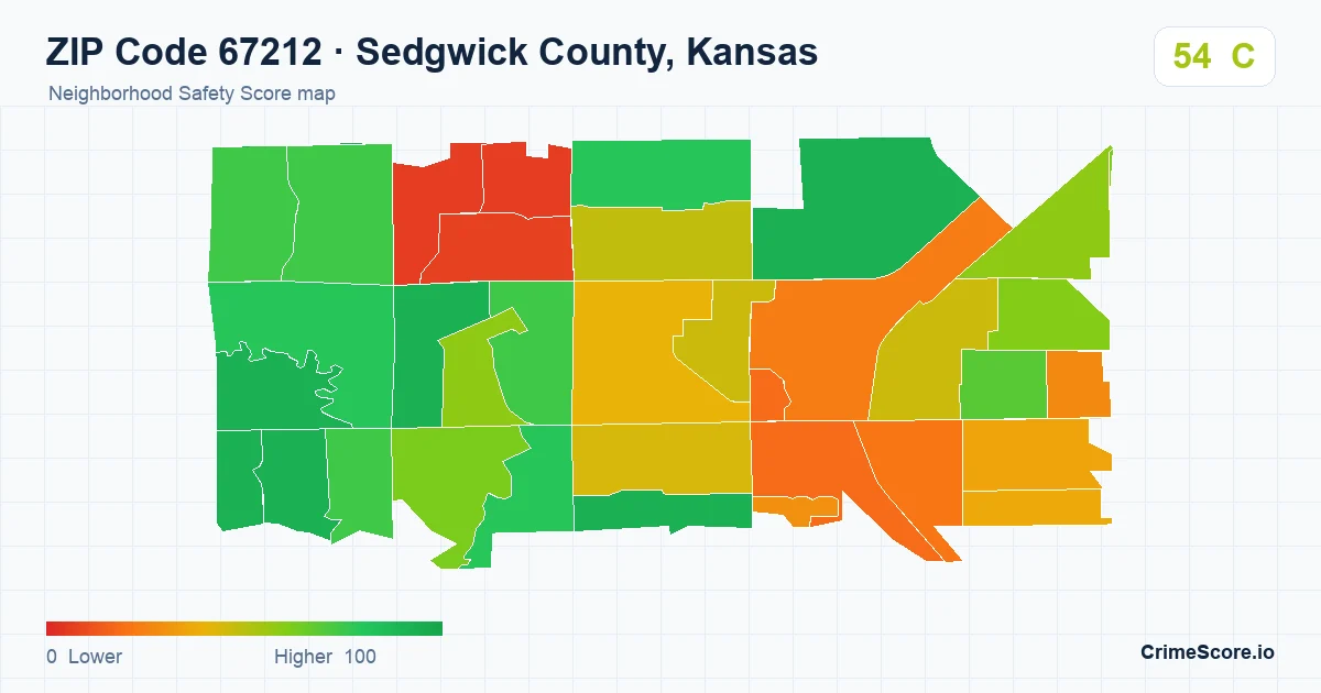 ZIP Code 67212 in Sedgwick County, Kansas neighborhood Safety Score map