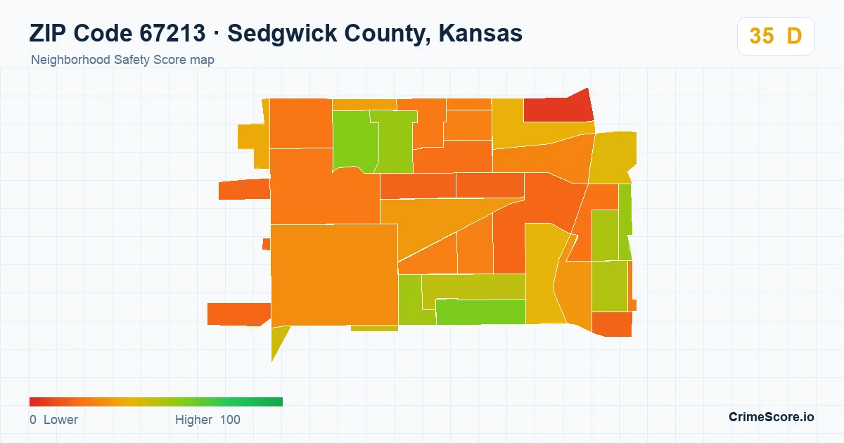 ZIP Code 67213 in Sedgwick County, Kansas neighborhood Safety Score map