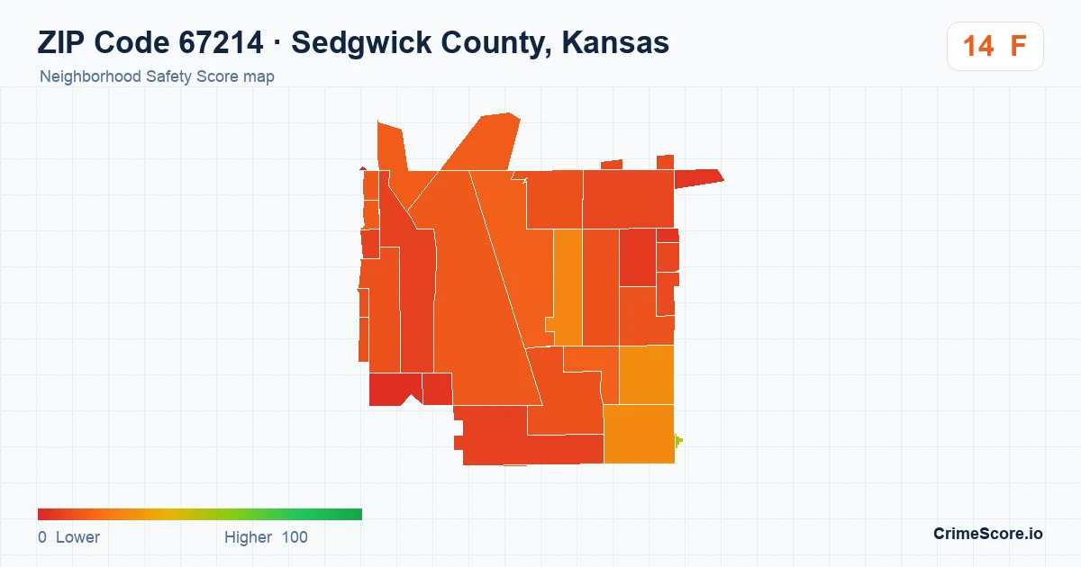 ZIP Code 67214 in Sedgwick County, Kansas neighborhood Safety Score map