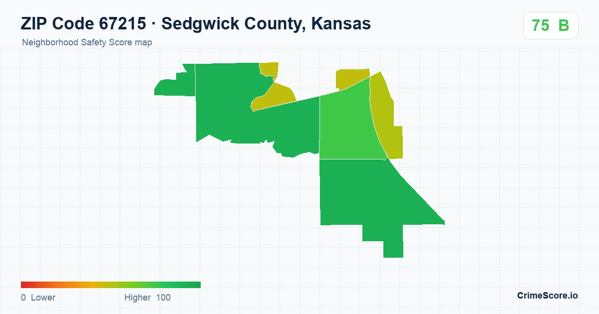 ZIP Code 67215 in Sedgwick County, Kansas neighborhood Safety Score map