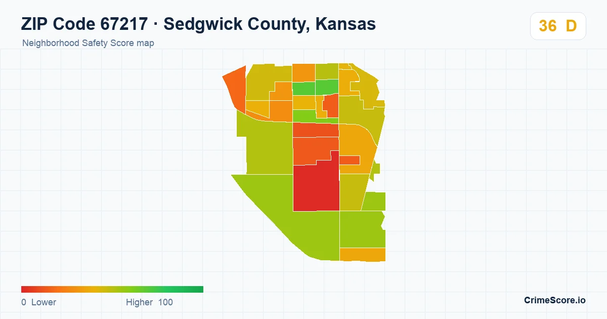 ZIP Code 67217 in Sedgwick County, Kansas neighborhood Safety Score map