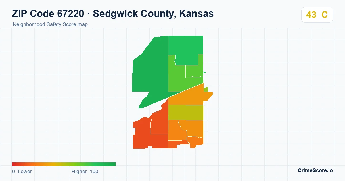 ZIP Code 67220 in Sedgwick County, Kansas neighborhood Safety Score map