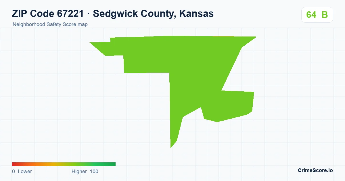 ZIP Code 67221 in Sedgwick County, Kansas neighborhood Safety Score map