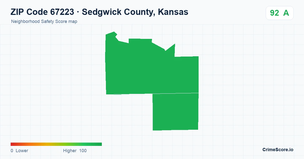 ZIP Code 67223 in Sedgwick County, Kansas neighborhood Safety Score map