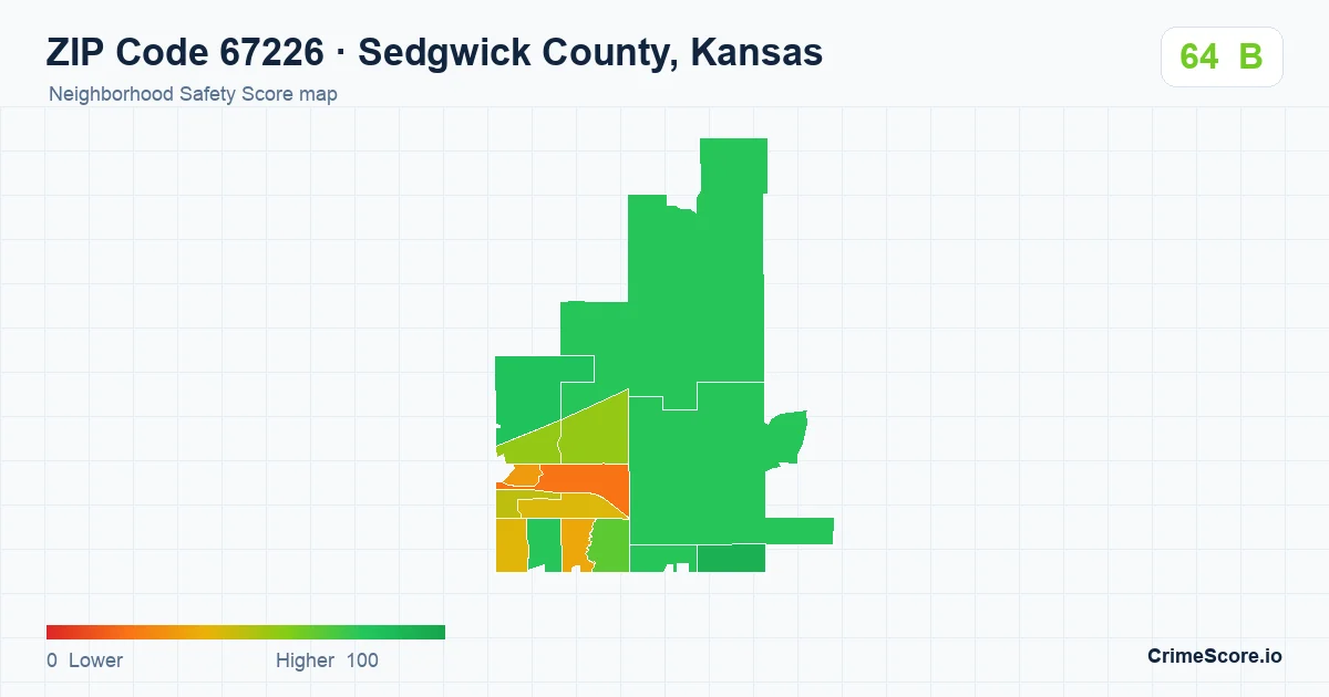 ZIP Code 67226 in Sedgwick County, Kansas neighborhood Safety Score map