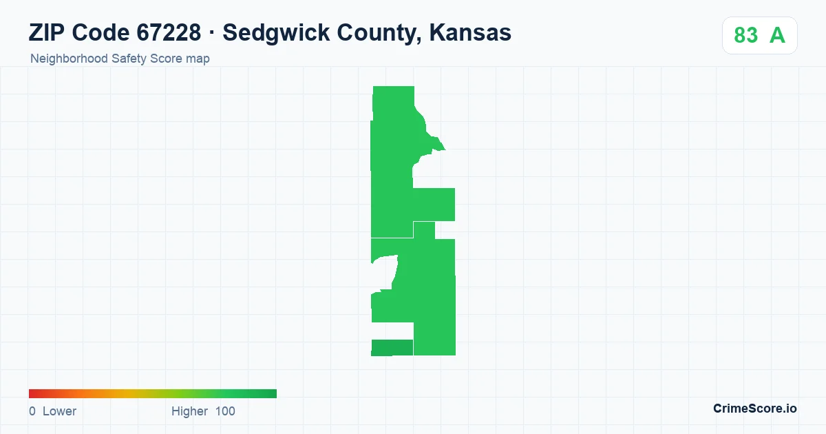ZIP Code 67228 in Sedgwick County, Kansas neighborhood Safety Score map