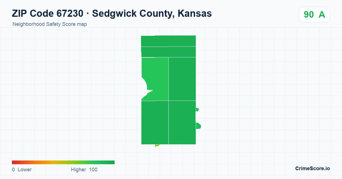 ZIP Code 67230 in Sedgwick County, Kansas neighborhood Safety Score map