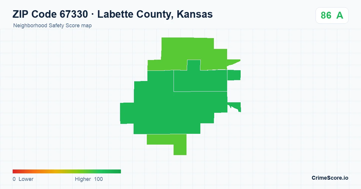 ZIP Code 67330 in Labette County, Kansas neighborhood Safety Score map