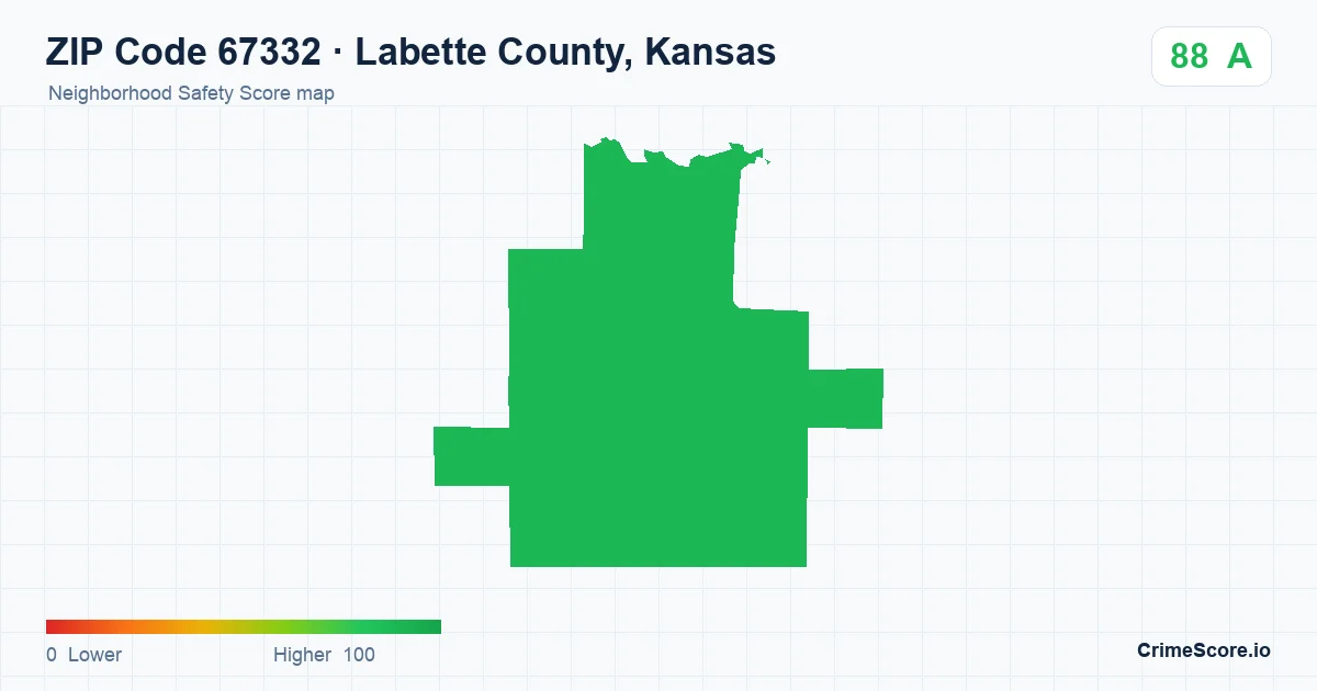 ZIP Code 67332 in Labette County, Kansas neighborhood Safety Score map