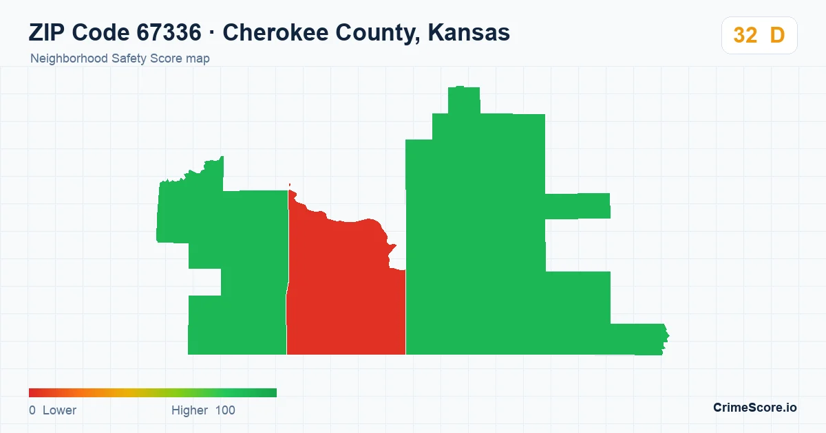 ZIP Code 67336 in Cherokee County, Kansas neighborhood Safety Score map