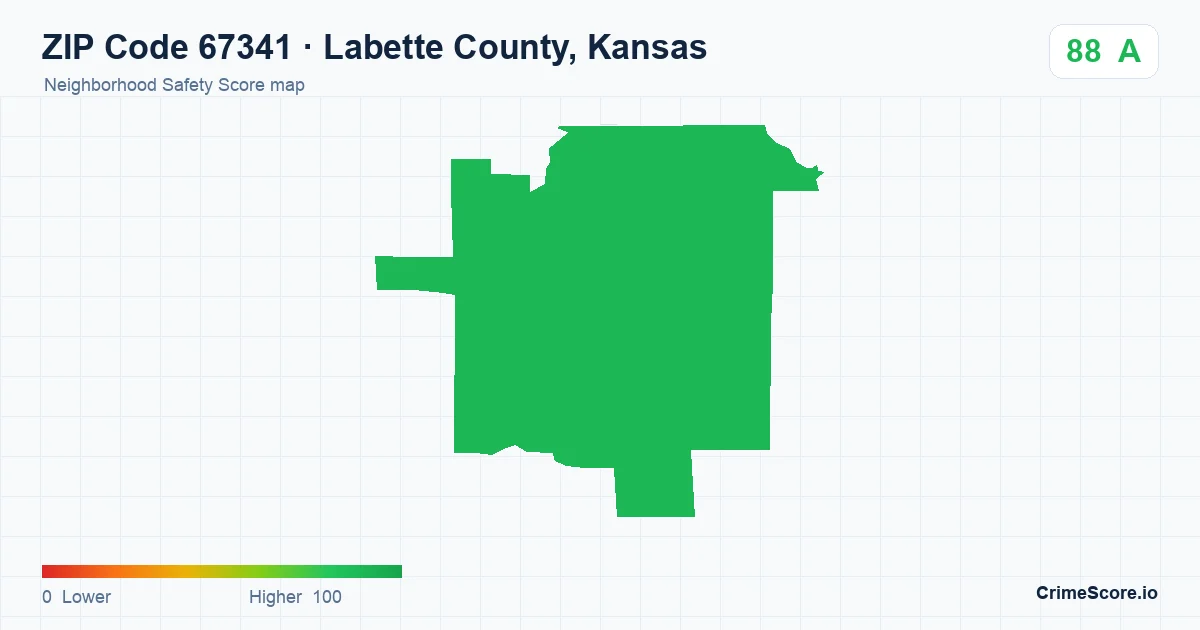 ZIP Code 67341 in Labette County, Kansas neighborhood Safety Score map