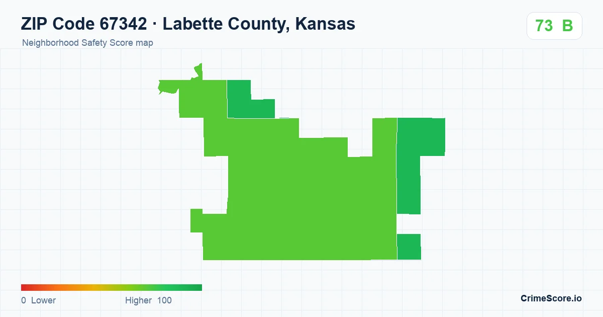 ZIP Code 67342 in Labette County, Kansas neighborhood Safety Score map