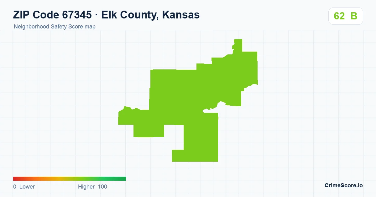 ZIP Code 67345 in Elk County, Kansas neighborhood Safety Score map