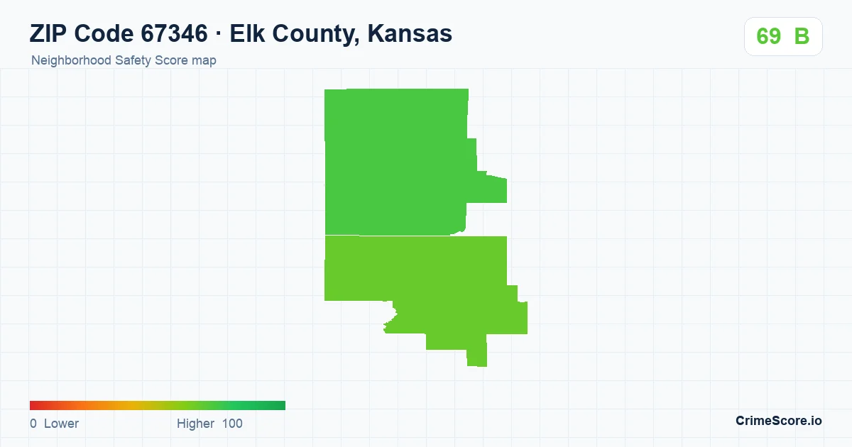 ZIP Code 67346 in Elk County, Kansas neighborhood Safety Score map