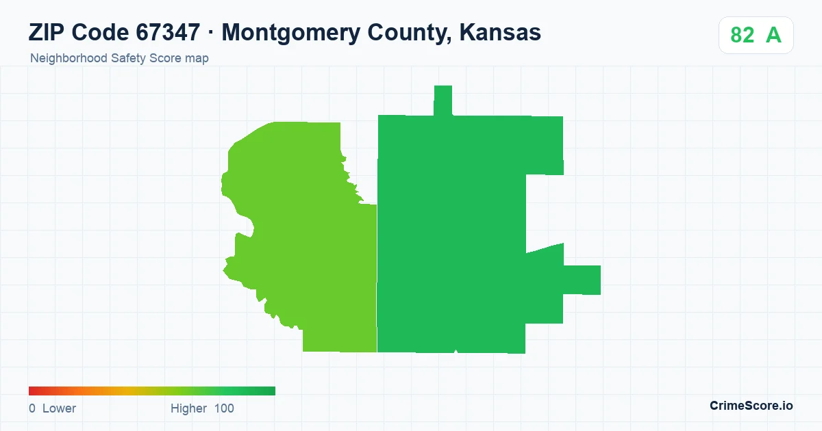 ZIP Code 67347 in Montgomery County, Kansas neighborhood Safety Score map