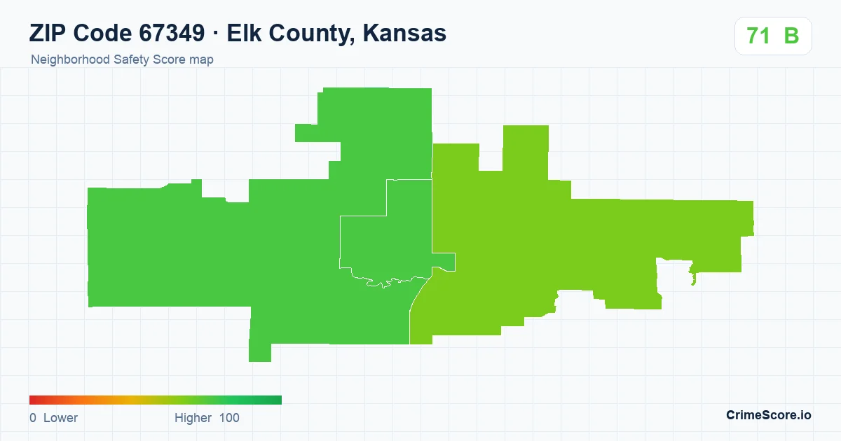 ZIP Code 67349 in Elk County, Kansas neighborhood Safety Score map