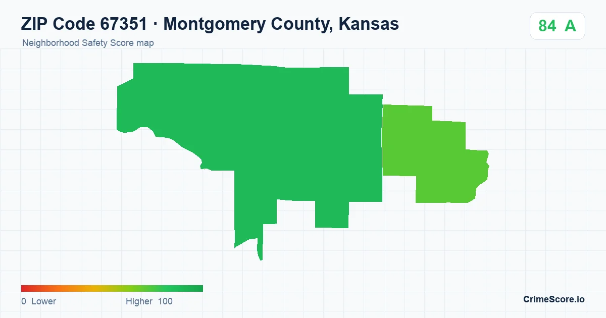 ZIP Code 67351 in Montgomery County, Kansas neighborhood Safety Score map